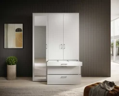 Kleiderschrank Vasili - 135x56x195cm - 3 Türen und 3 Schubladen - weiß