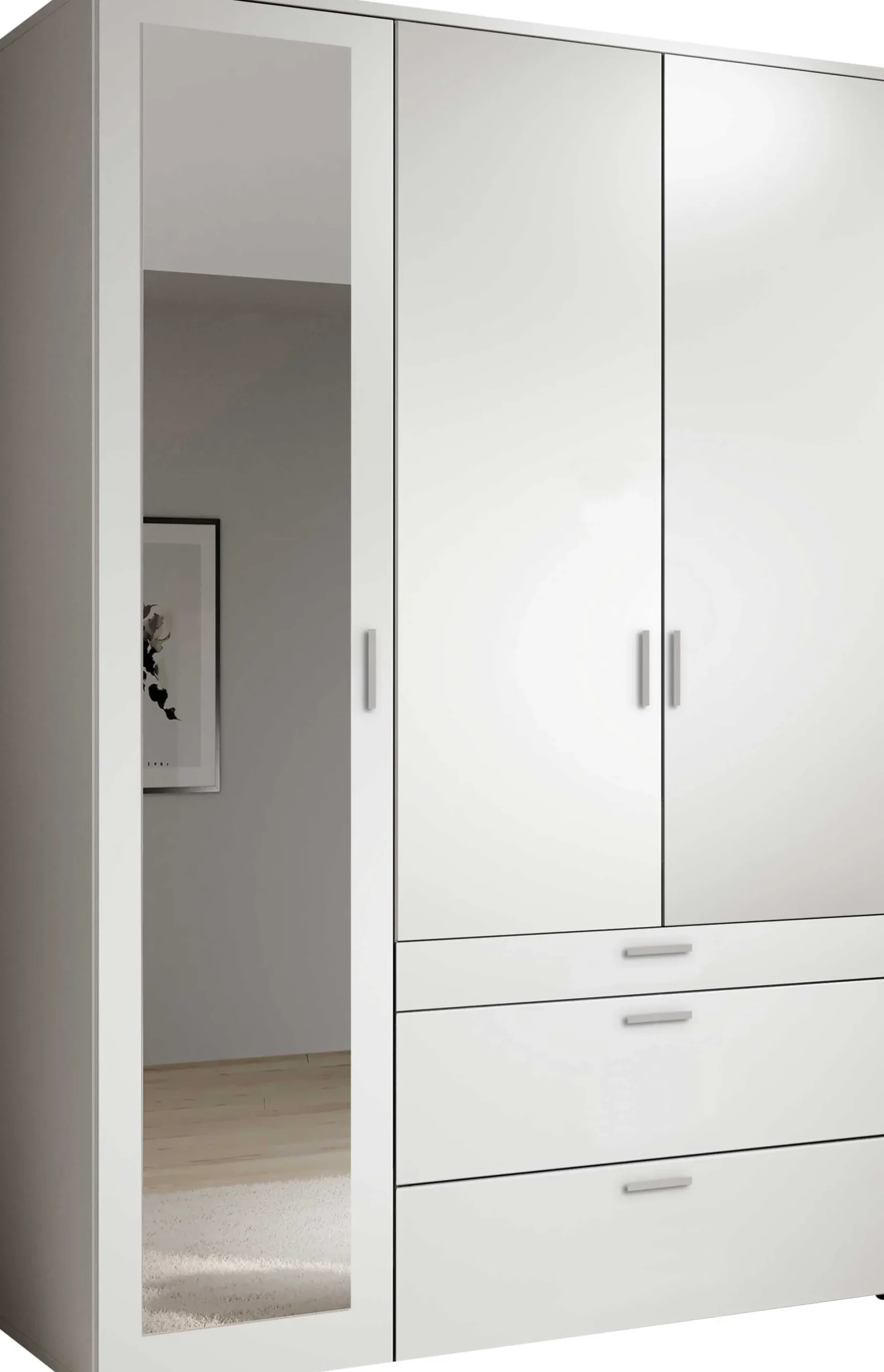 Kleiderschrank Vasili - 135x56x195cm - 3 Türen und 3 Schubladen - weiß