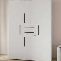 Kleiderschrank Versatil - 135x50x188cm - 4 Türen und 2 Schubladen - weiß
