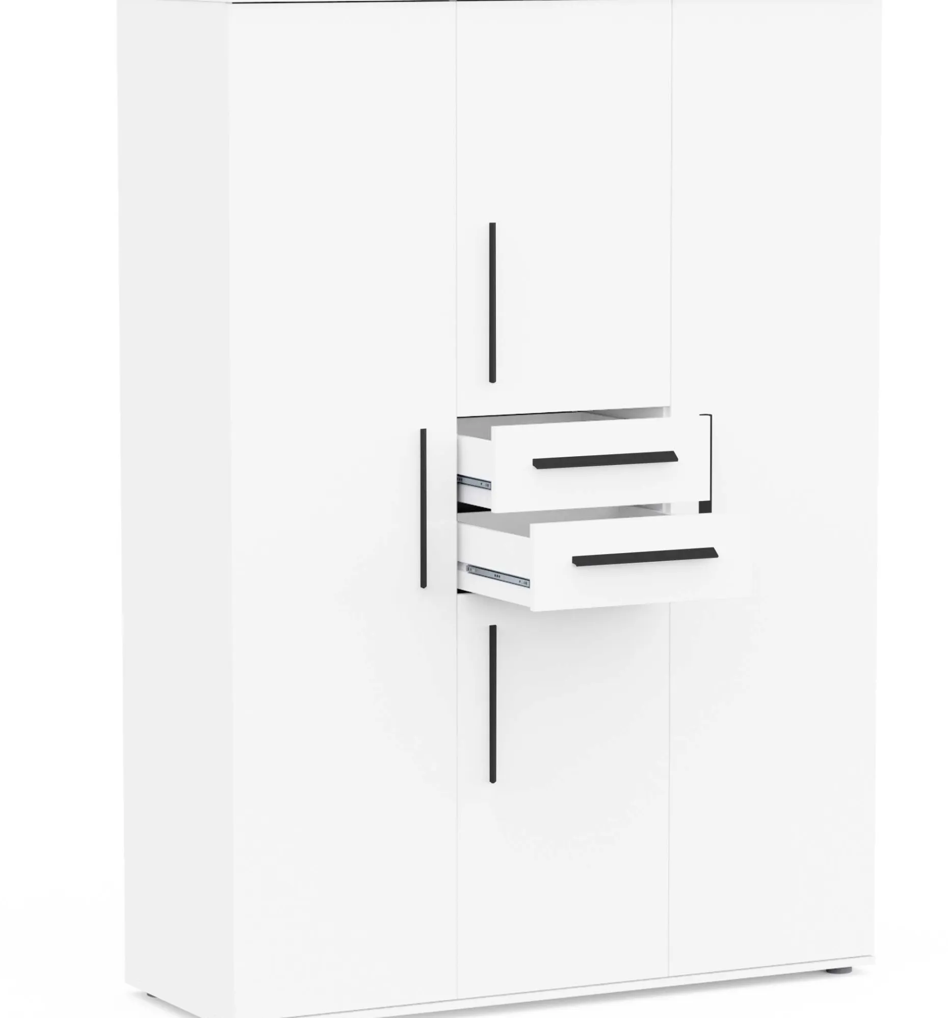 Kleiderschrank Versatil - 135x50x188cm - 4 Türen und 2 Schubladen - weiß