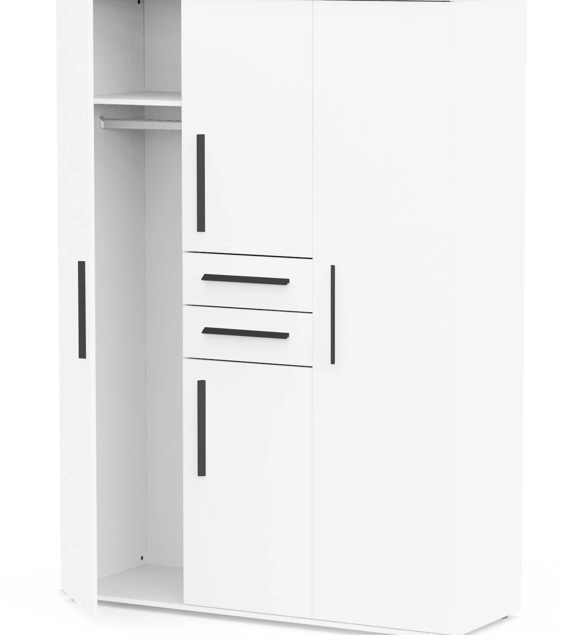 Kleiderschrank Versatil - 135x50x188cm - 4 Türen und 2 Schubladen - weiß