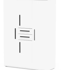 Kleiderschrank Versatil - 135x50x188cm - 4 Türen und 2 Schubladen - weiß
