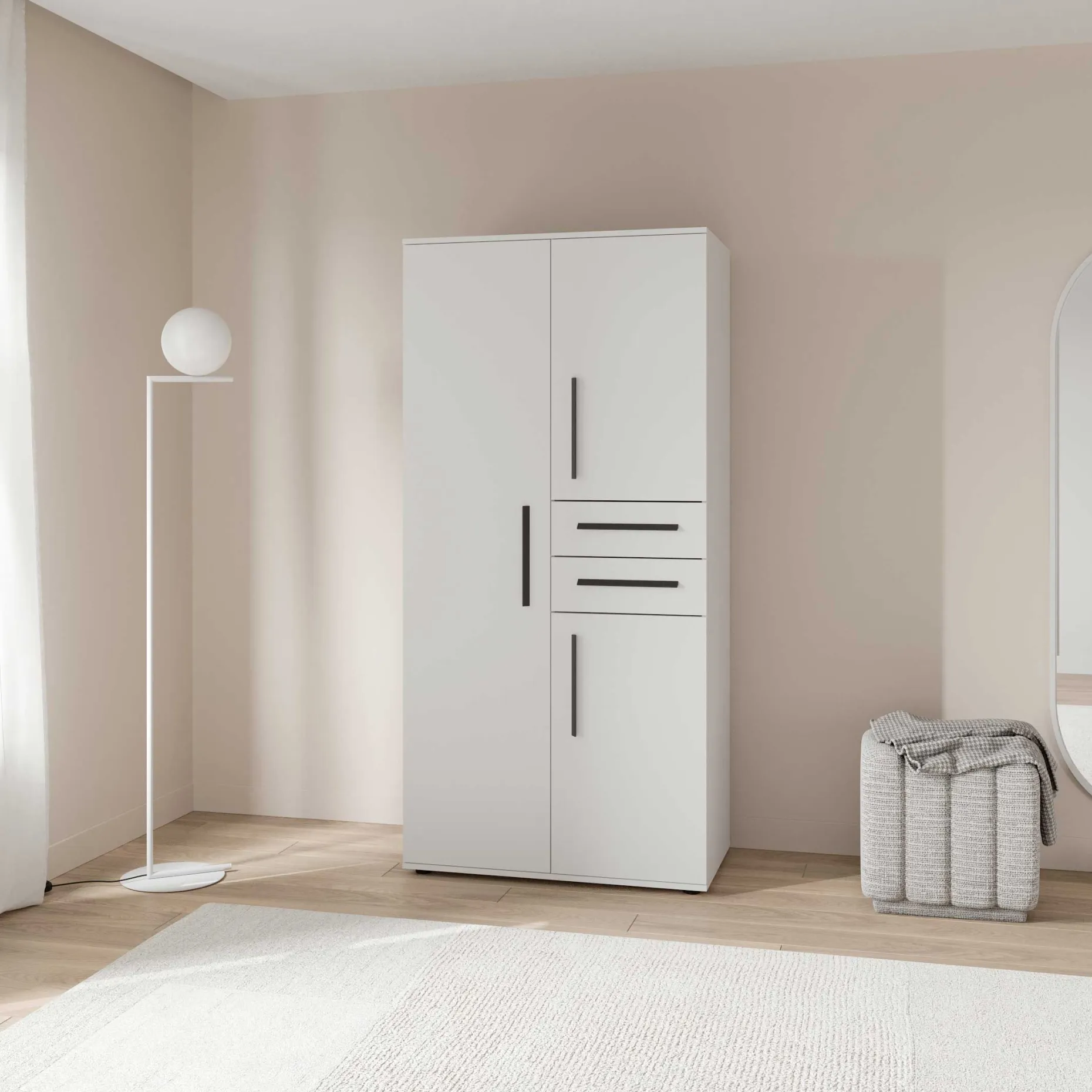 Kleiderschrank Versatil - 90x50x188cm - 3 Türen und 2 Schubladen - weiß
