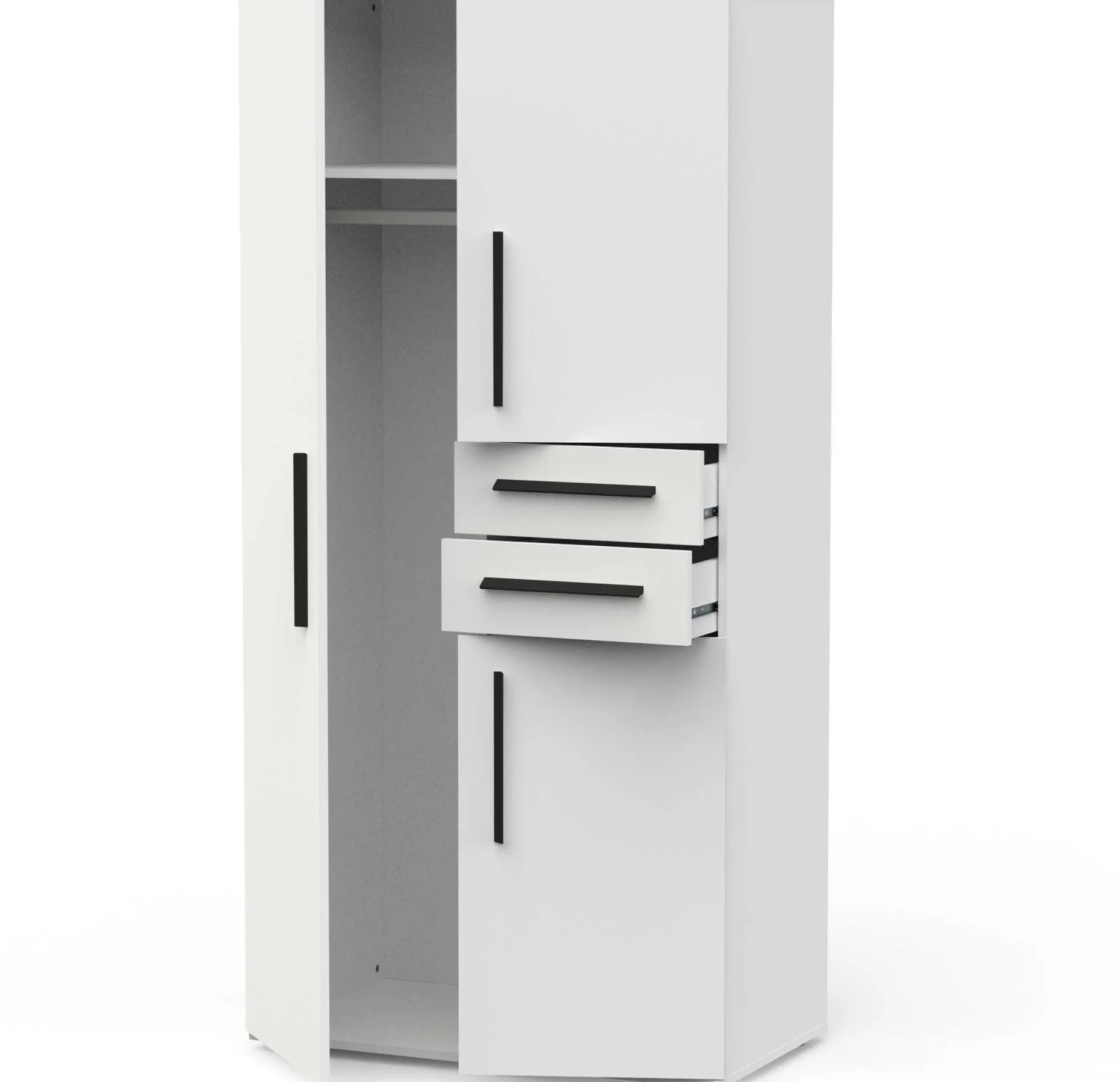 Kleiderschrank Versatil - 90x50x188cm - 3 Türen und 2 Schubladen - weiß