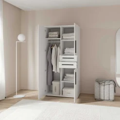 Kleiderschrank Versatil - 90x50x188cm - 3 Türen und 2 Schubladen - weiß