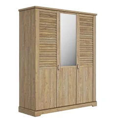 Kleiderschrank Wanda 170 cm 3 Türen und Spiegel - Braunes Kastanienholz