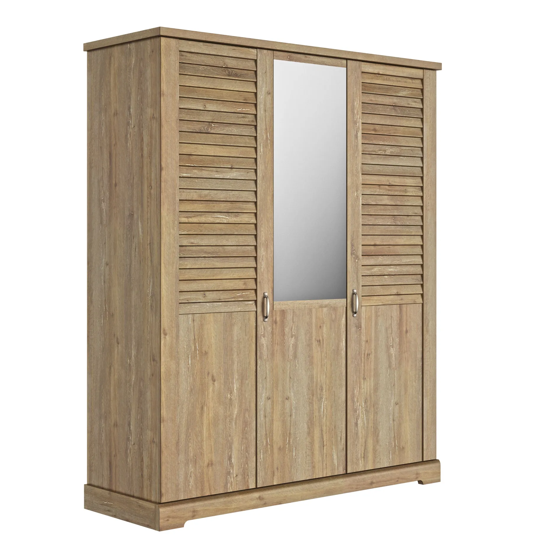 Kleiderschrank Wanda 170 cm 3 Türen und Spiegel - Braunes Kastanienholz