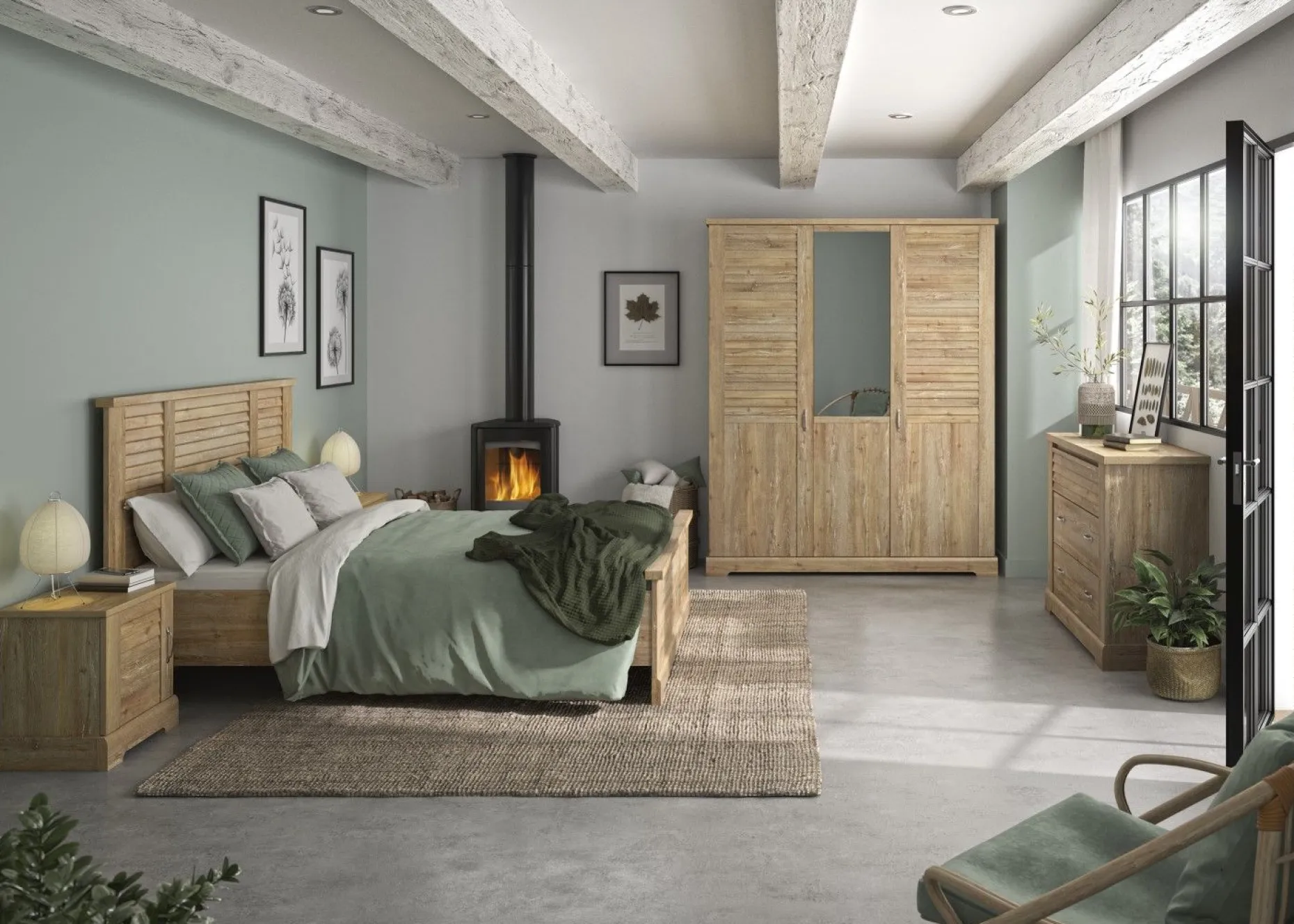 Kleiderschrank Wanda 170 cm 3 Türen und Spiegel - Braunes Kastanienholz