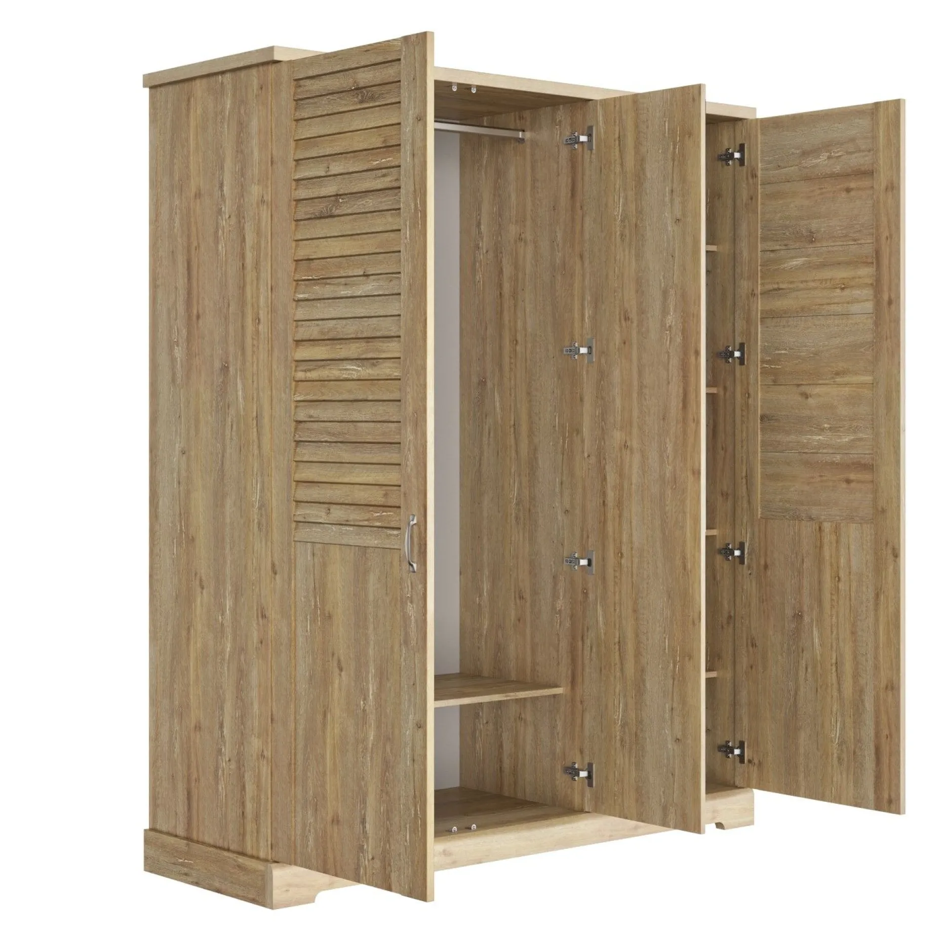 Kleiderschrank Wanda 170 cm 3 Türen und Spiegel - Braunes Kastanienholz
