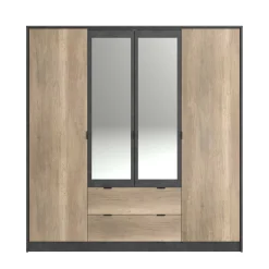 Kleiderschrank Yuri 188cm, 4 Türen und 2 Schubladen - Dekor Anthrazit/Eiche