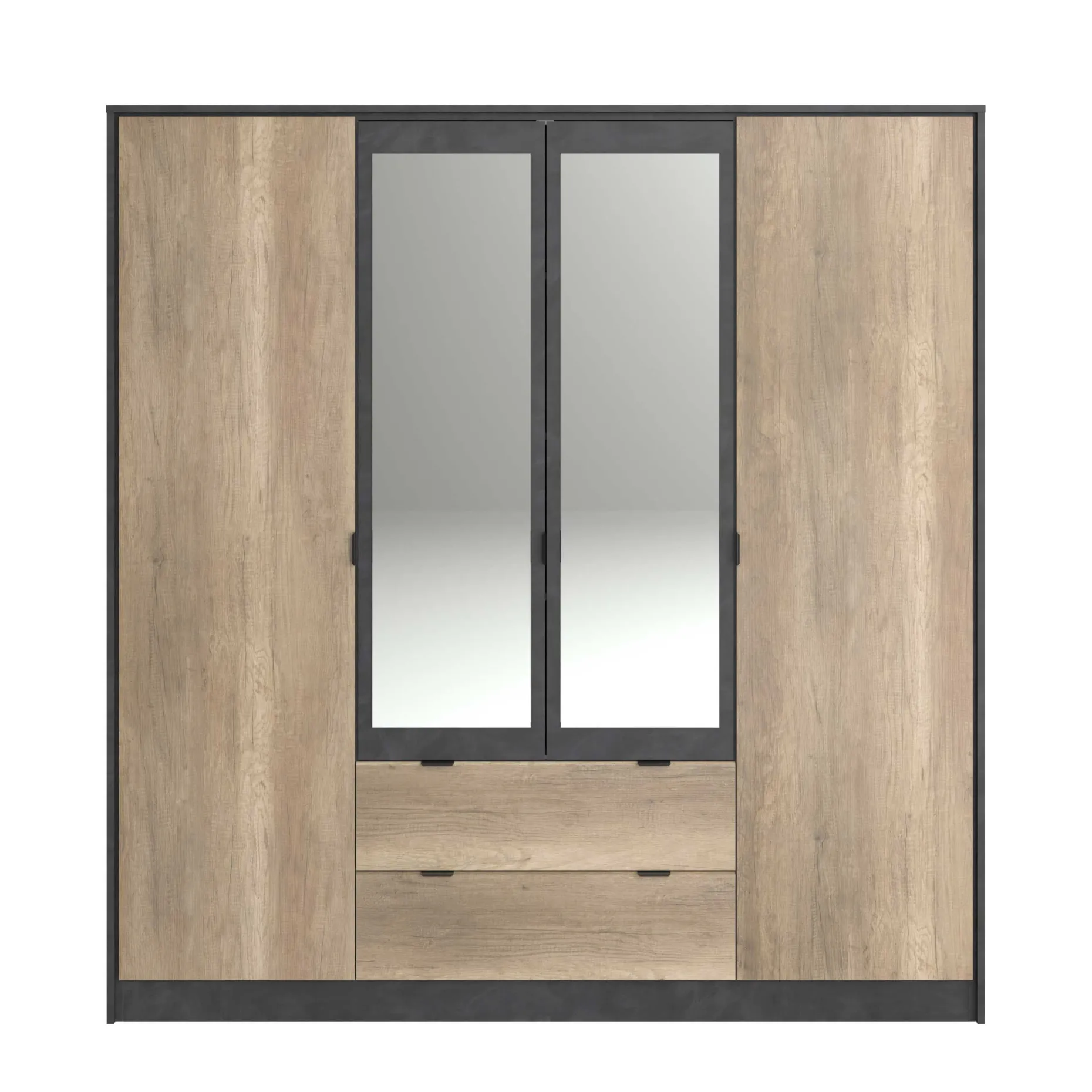 Kleiderschrank Yuri 188cm, 4 Türen und 2 Schubladen - Dekor Anthrazit/Eiche