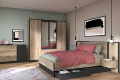 Kleiderschrank Yuri 188cm, 4 Türen und 2 Schubladen - Dekor Anthrazit/Eiche