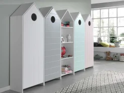 4 Kleiderschränke Bücherregal Casami - rosa/weiß/grau/mintgrün