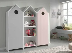 2 Kleiderschränke Bücherregal Casami - rosa/weiß/grau