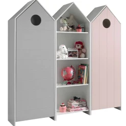 2 Kleiderschränke Bücherregal Casami - rosa/weiß/grau