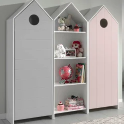 2 Kleiderschränke Bücherregal Casami - rosa/weiß/grau
