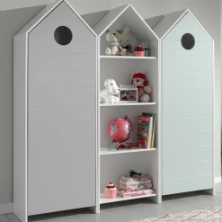 2 Kleiderschränke Bücherregal Casami - mintgrün/weiß/grau