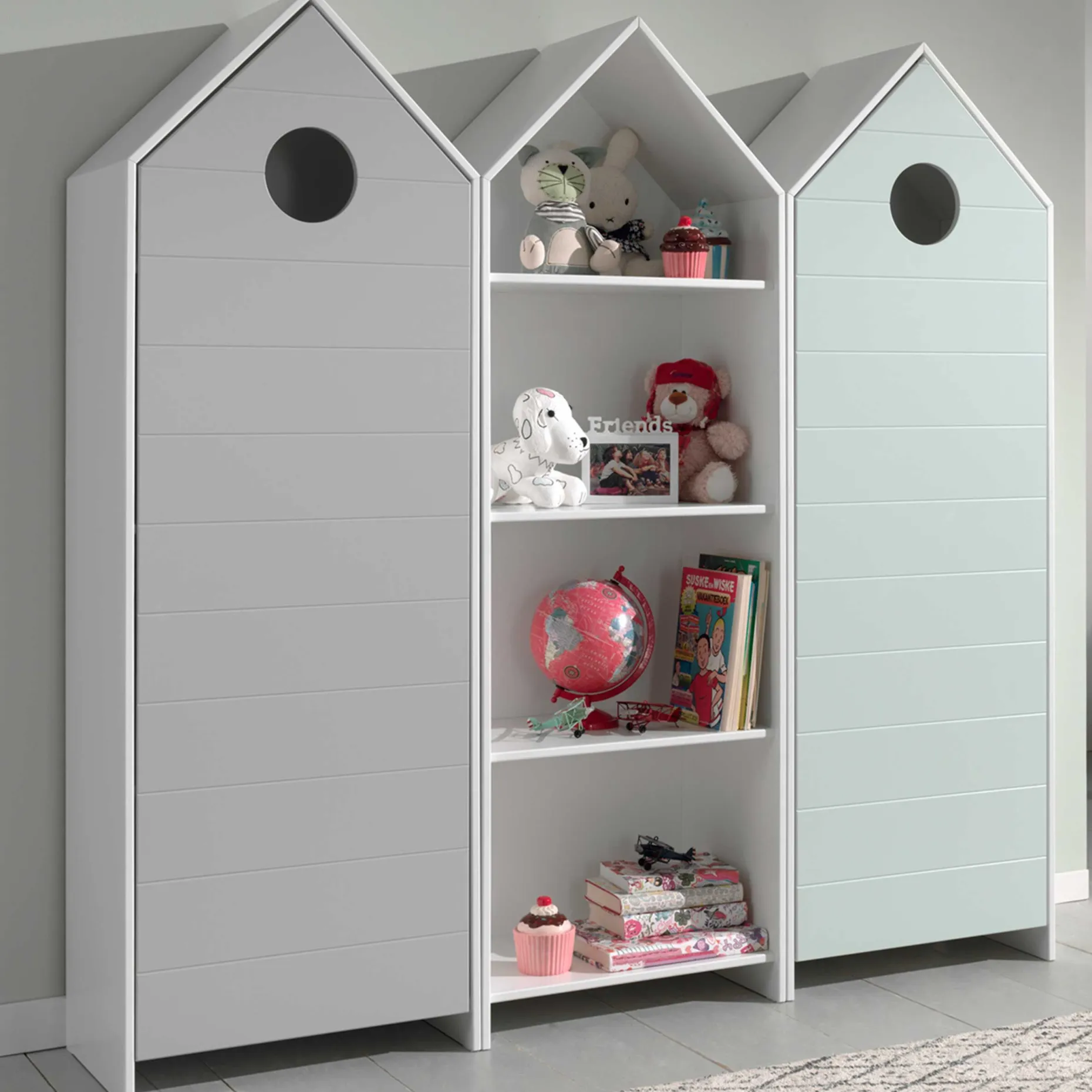 2 Kleiderschränke Bücherregal Casami - mintgrün/weiß/grau