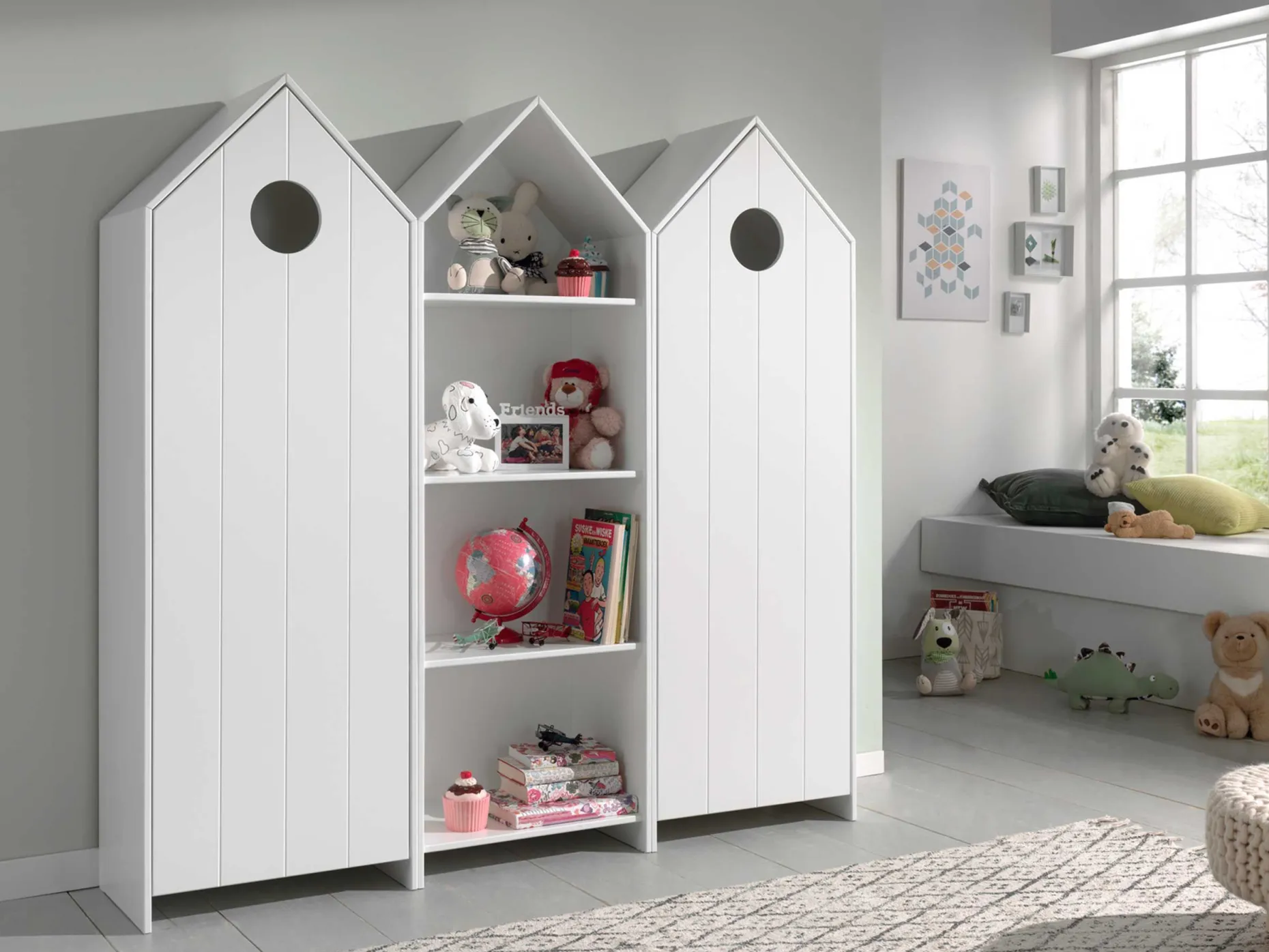 2 Kleiderschränke Bücherregal Casami - weiß