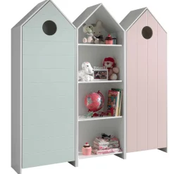 2 Kleiderschränke Bücherregal Casami - mintgrün/weiß/rosa