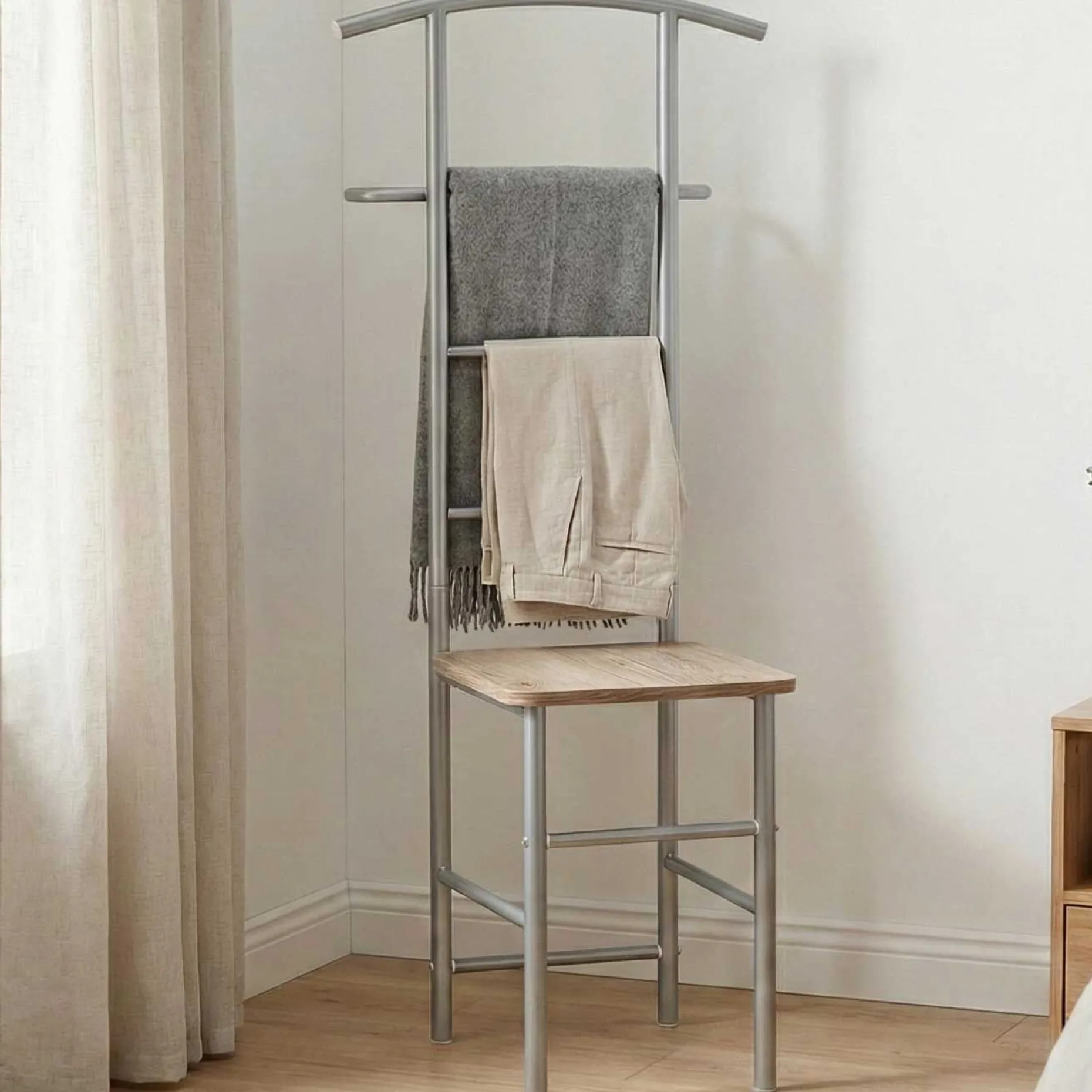 Kleiderständer mit Sitz | 46 x 46 x 109 cm | 90 kg Belastbarkeit