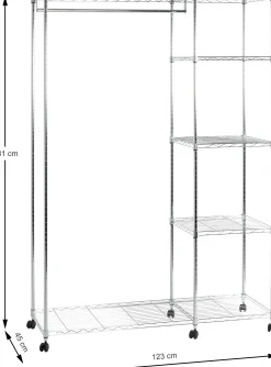 Kleiderwagen | 123 x 45 x 181 cm | Verchromter Stahl | Farbe Silber