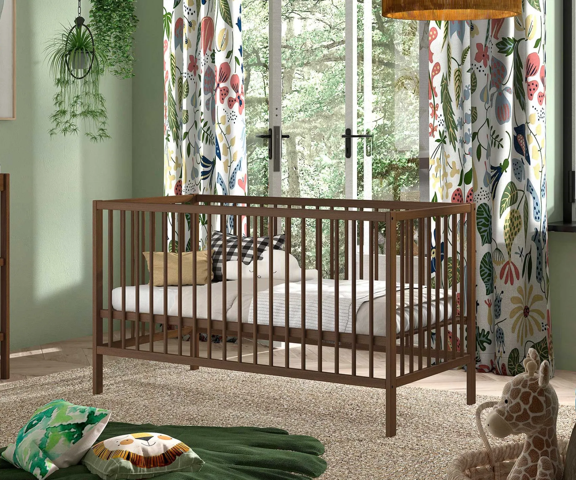 Kleinkinderbett Dino 70x140cm - verstellbar - Buche - Farbe Walnuss