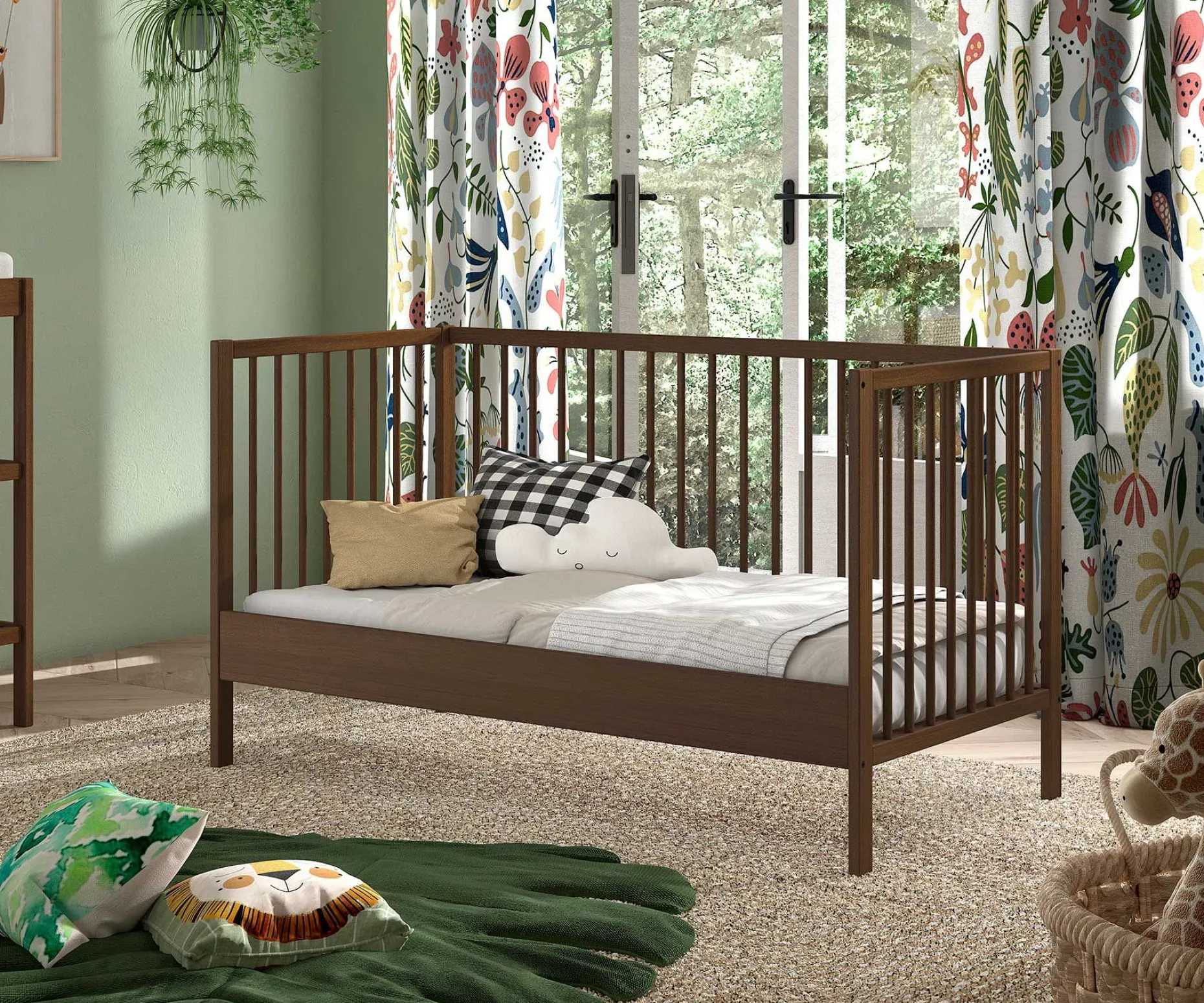 Kleinkinderbett Dino 70x140cm - verstellbar - Buche - Farbe Walnuss