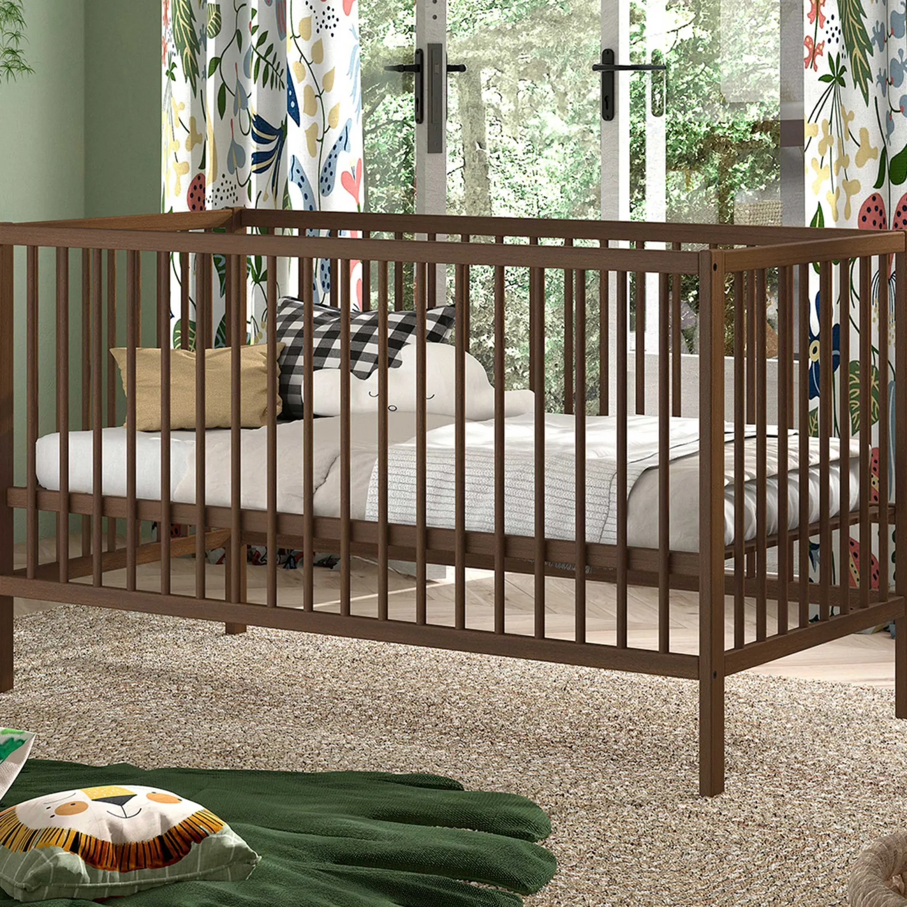 Kleinkinderbett Dino 70x140cm - verstellbar - Buche - Farbe Walnuss