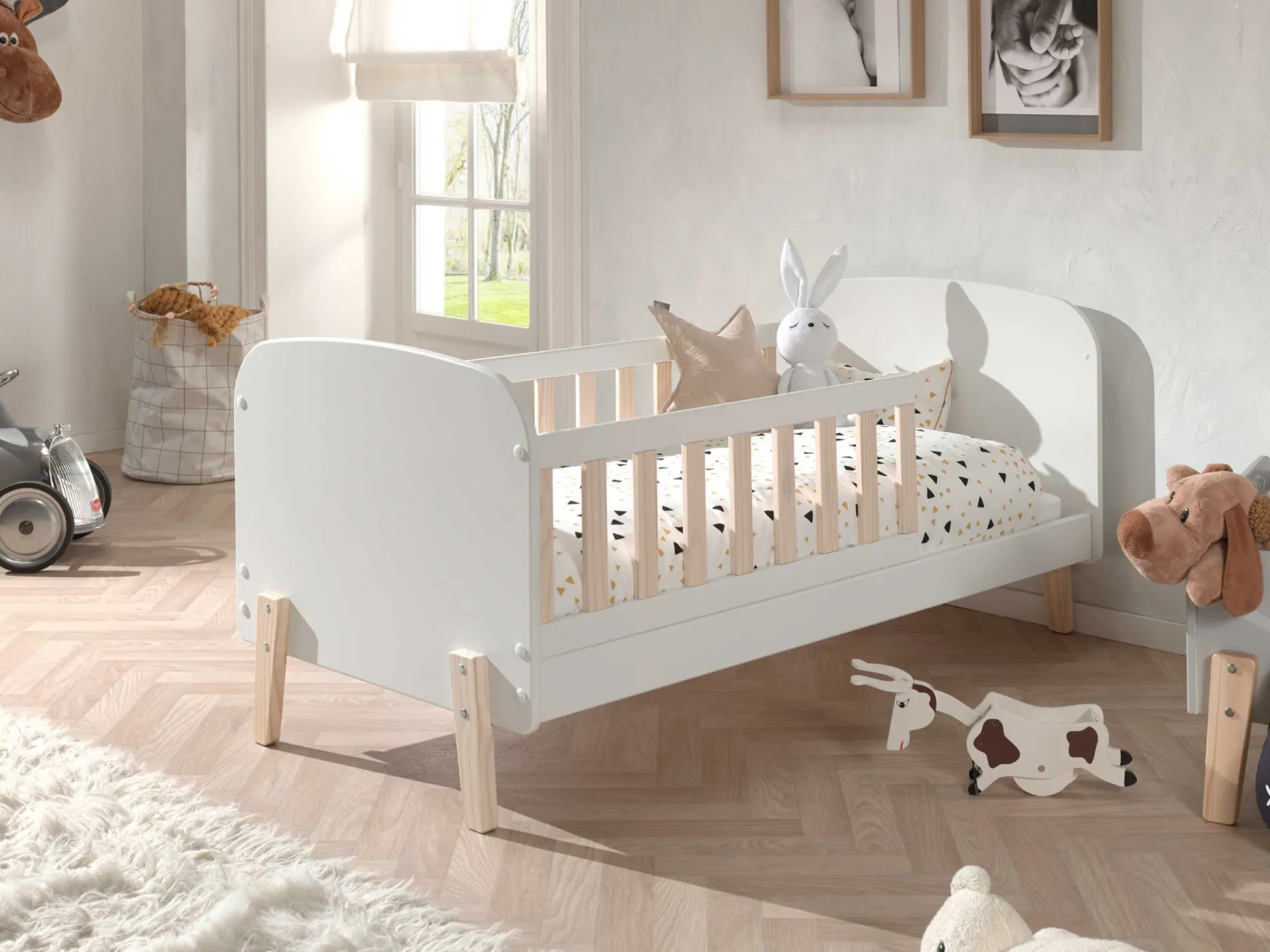 Kleinkinderbett Kiddy 70x140cm mit Bettkasten - weiß/Kiefer