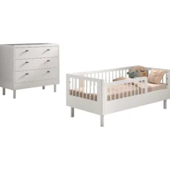 Kleinkindzimmer Forrest: Kleinkindbett 70x140cm, Kommode - Weißbuche