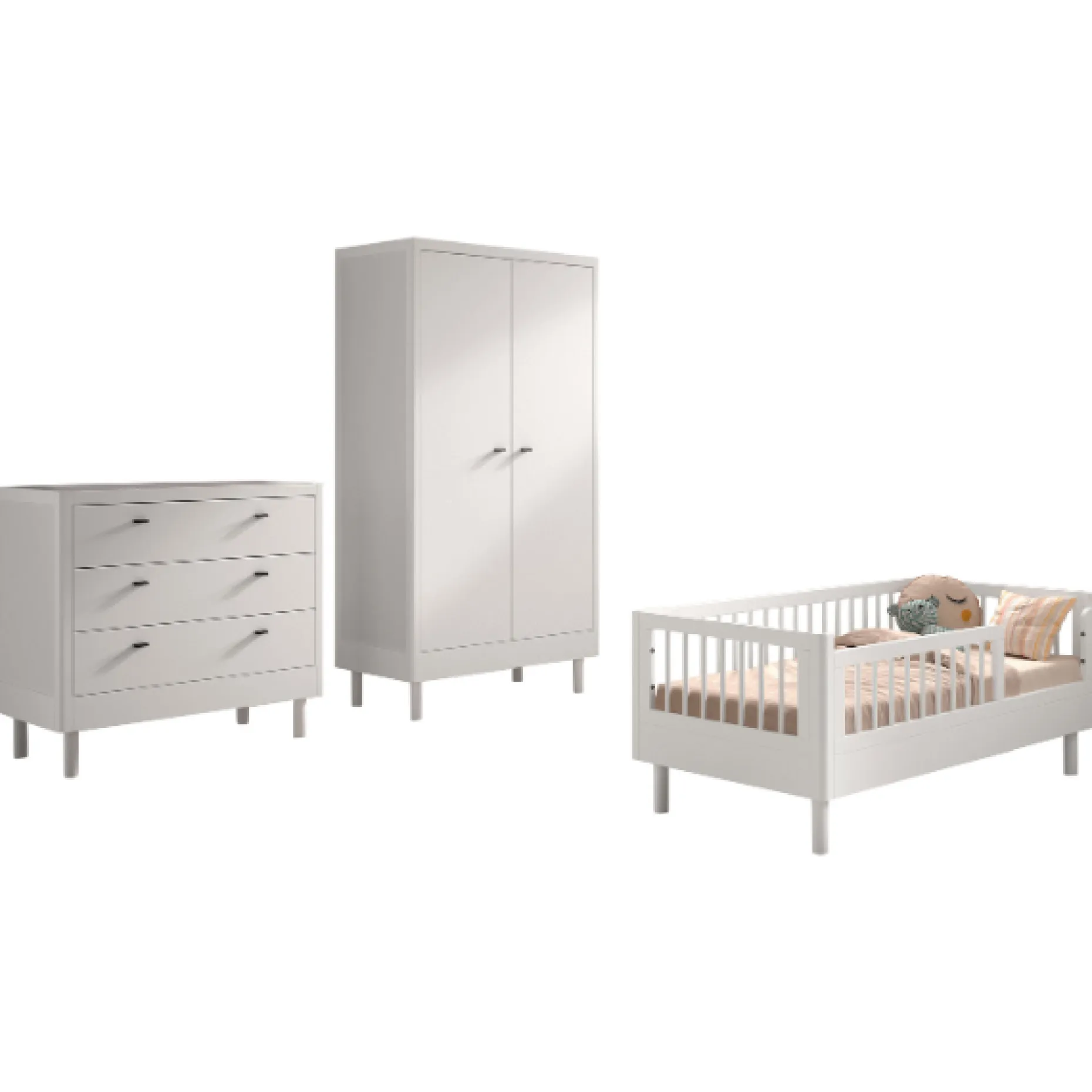 Kleinkindzimmer Forrest: Kleinkindbett 70x140cm, Kommode, Kleiderschrank - Weißbuche
