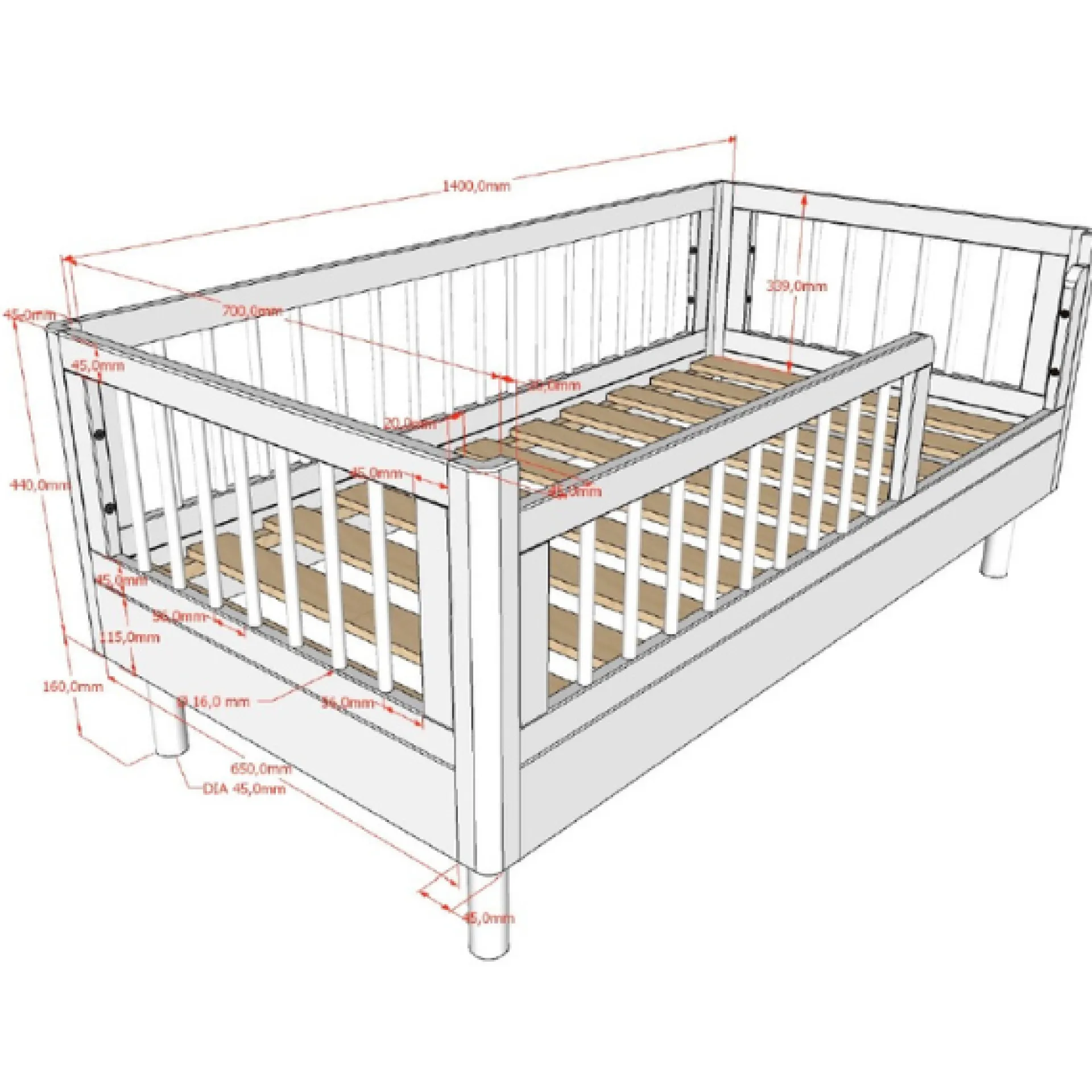 Kinder Vipack Kleinkindzimmer Forrest: Kleinkindbett 70x140cm, Wickeltisch, Kleiderschrank - buche