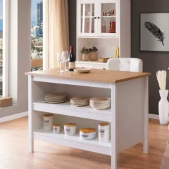 Kochinsel Julina | Platte aus Eichenholz | 124 x 75 x 91,5 cm | Farbe: Weiß