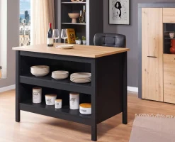 Kochinsel Julina | Platte aus Eichenholz | 124 x 75 x 91,5 cm | Schwarz