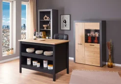 Kochinsel Julina | Platte aus Eichenholz | 124 x 75 x 91,5 cm | Schwarz