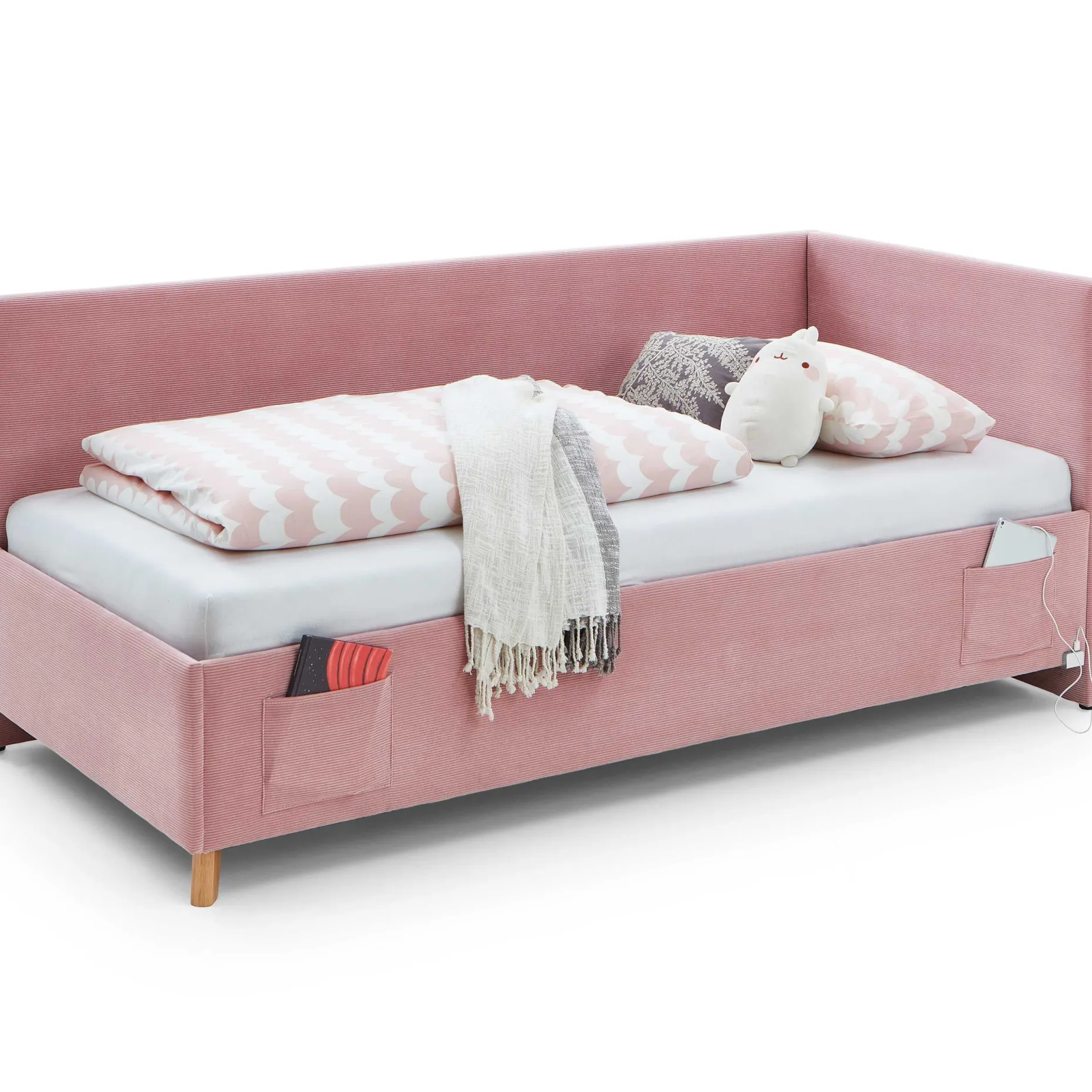 Kofferbett Cool | Mit Rückenlehne | 120 x 200 cm | Rosa Design