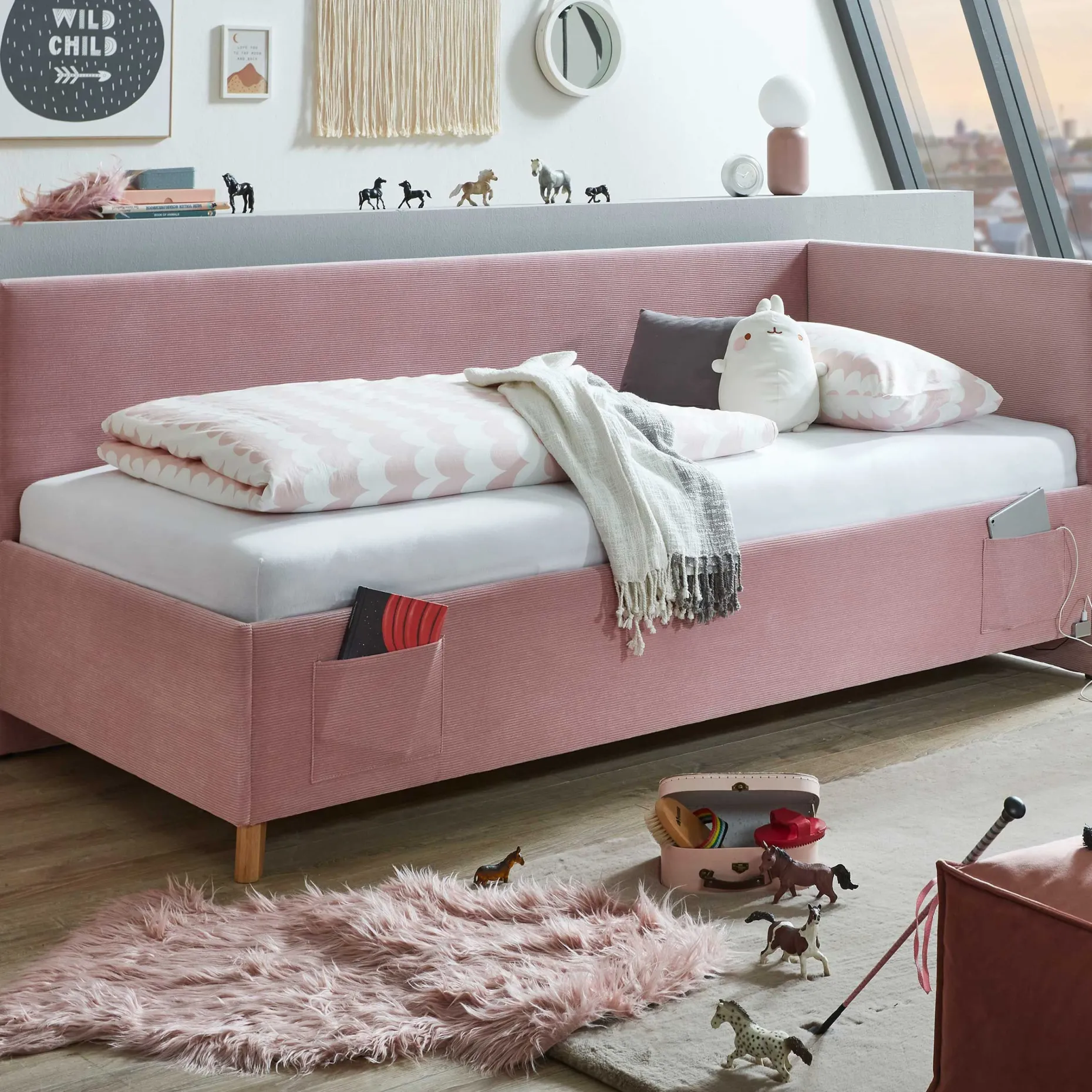 Kofferbett Cool | Mit Rückenlehne | 140 x 200 cm | Rosa Design