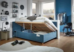 Kofferbett Cool | 120 x 200 cm | Mit Rückenlehne | Blaues Design