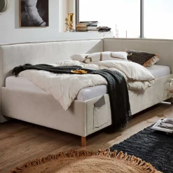 Kofferbett Ollie | Mit Rückenlehne | 140 x 200 cm | Beige Design