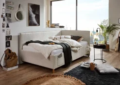 Kofferbett Ollie | Mit Rückenlehne | 90 x 200 cm | Beige Design