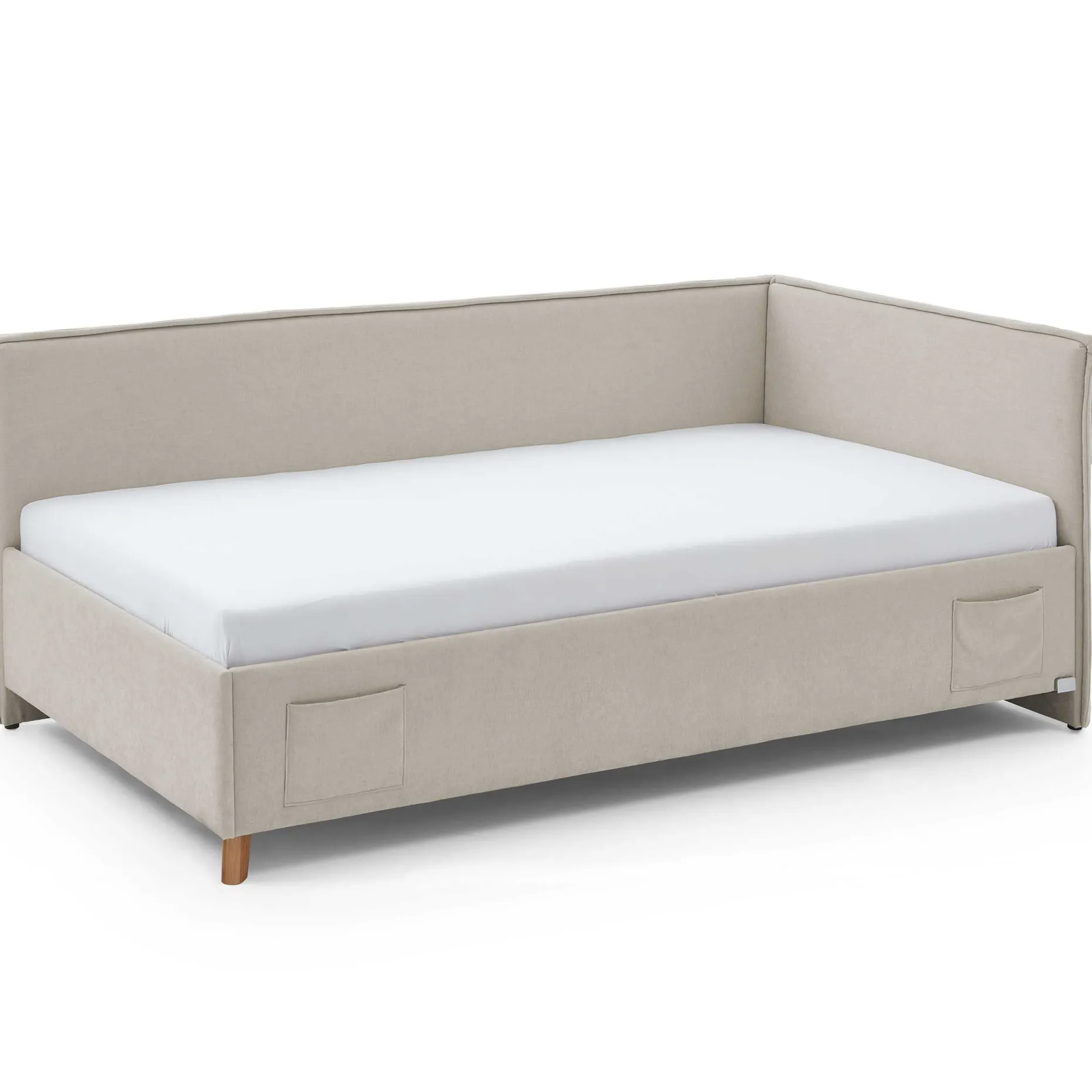 Kofferbett Ollie | Mit Rückenlehne | 90 x 200 cm | Beige Design