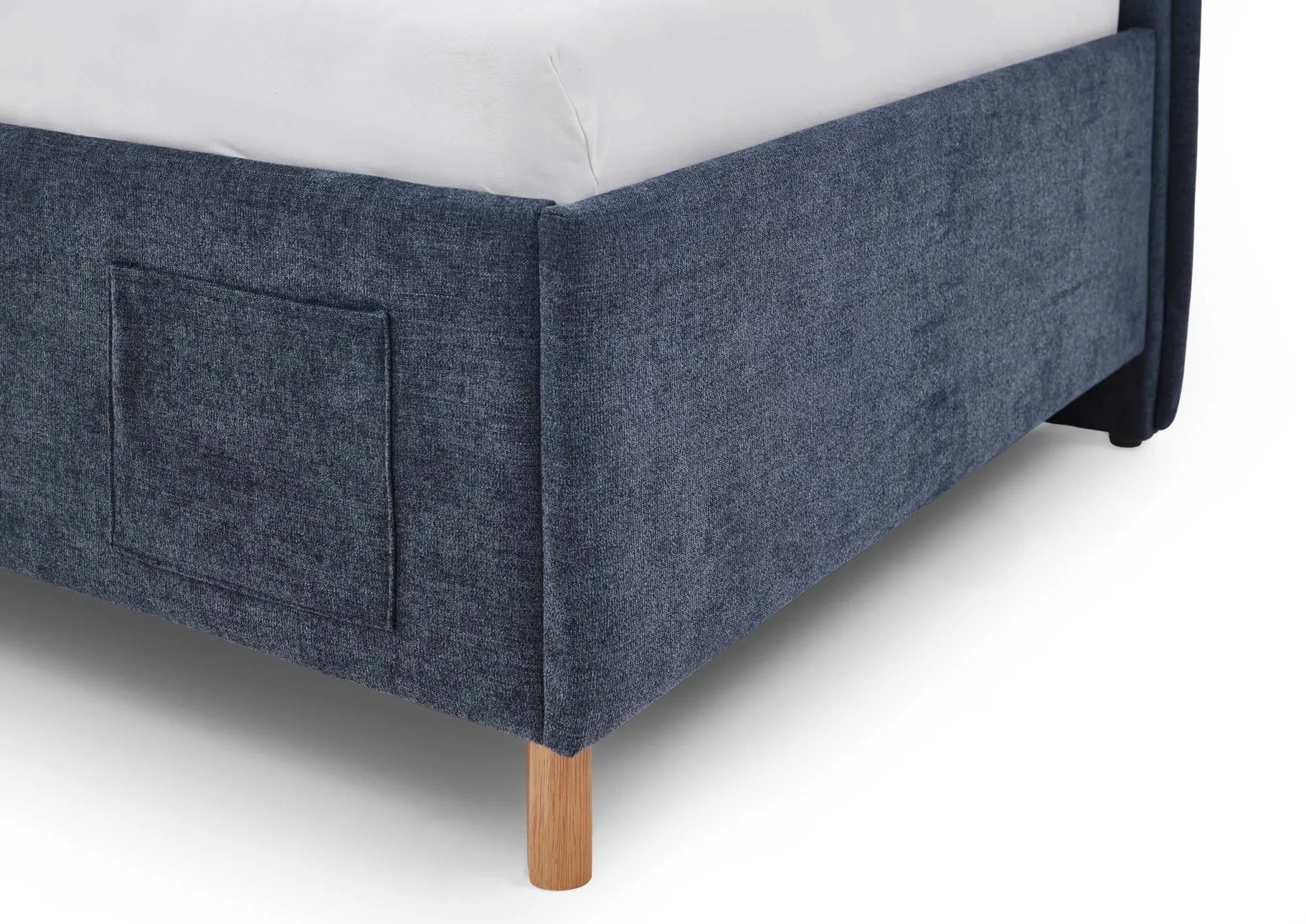 Kofferbett Ollie | Mit Rückenlehne | 90 x 200 cm | marineblaues Design