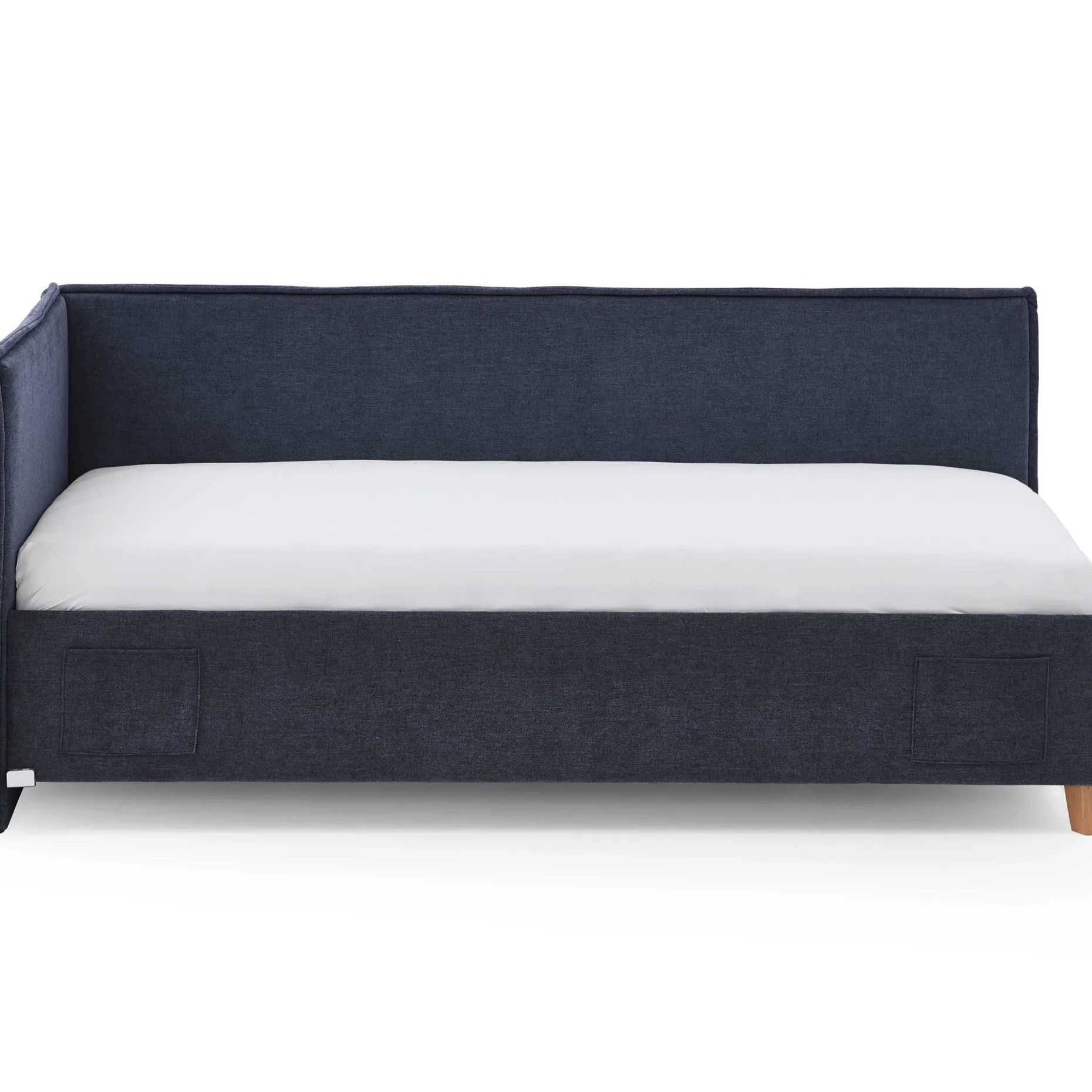 Kofferbett Ollie | Mit Rückenlehne | 90 x 200 cm | marineblaues Design