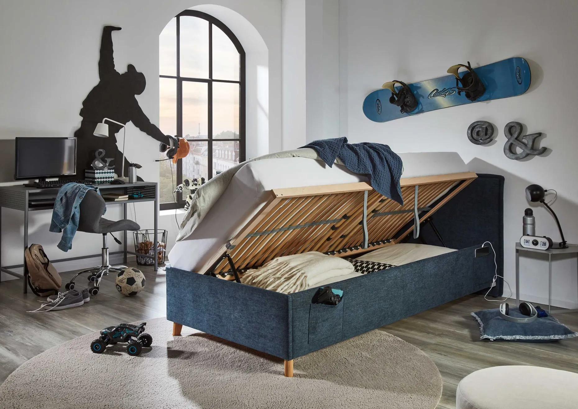 Kofferbett Ollie | 120 x 200 cm | Design Blau