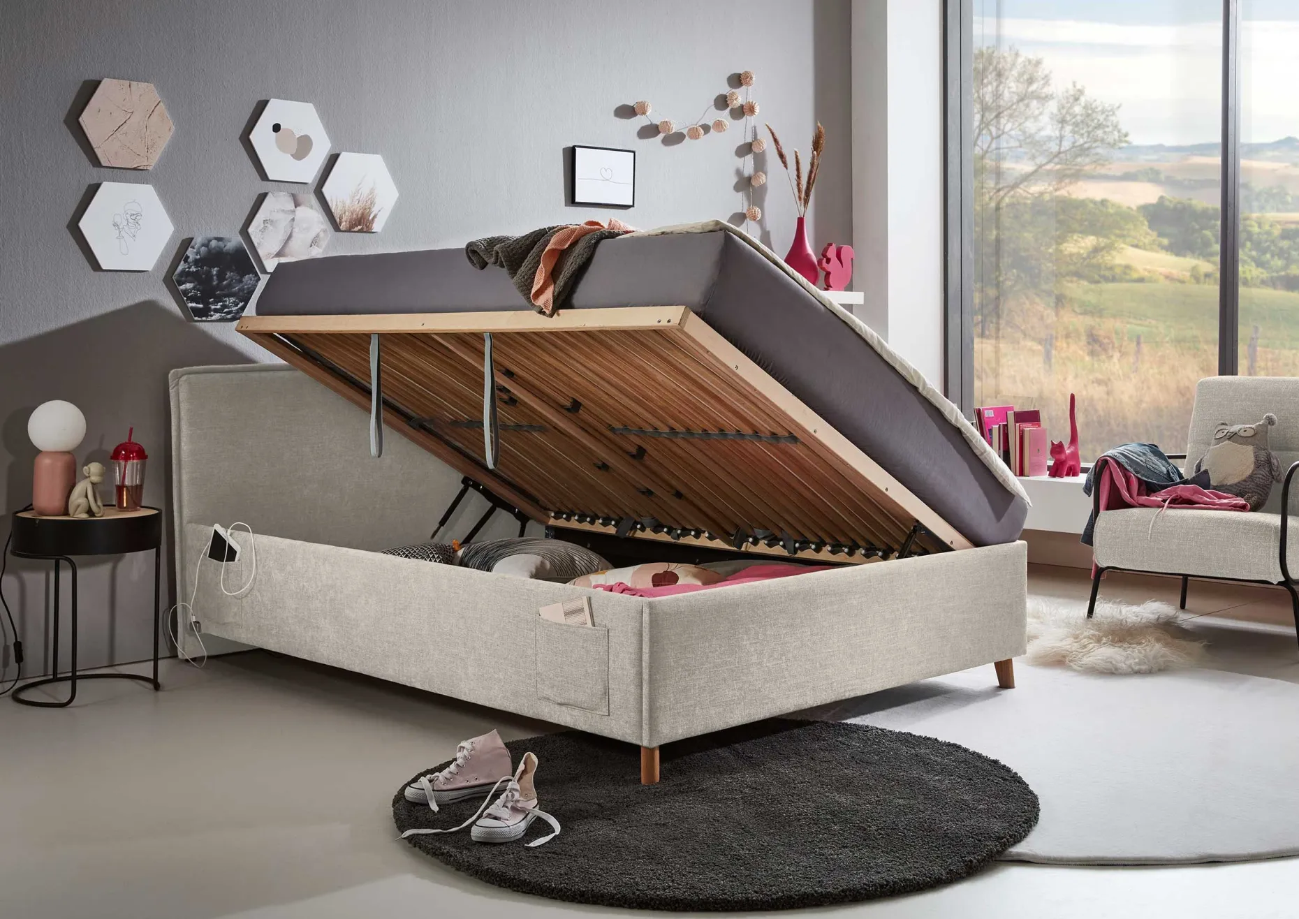 Kofferbett Ollie | 90 x 200 cm | Design Beige