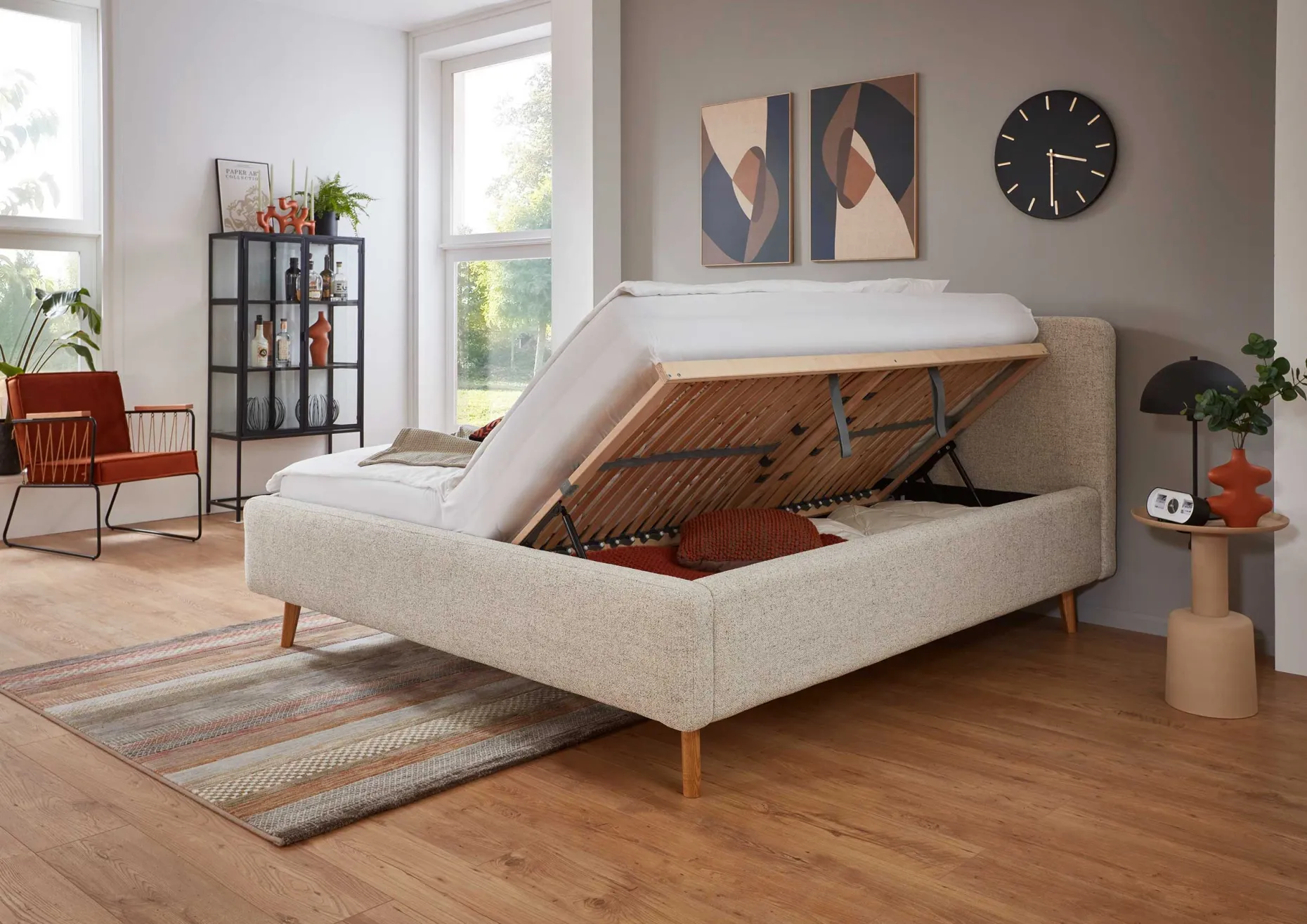 Kofferraumbett Nielsen | Inklusive Lattenrost | 160 x 200 cm | Beige