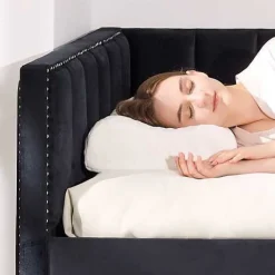 Kojenbett Auckland - 90 x 200 cm - Mit Rollbett - Schwarzer Velours