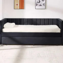 Kojenbett Auckland - 90 x 200 cm - Mit Rollbett - Schwarzer Velours
