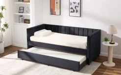 Kojenbett Auckland - 90 x 200 cm - Mit Rollbett - Schwarzer Velours